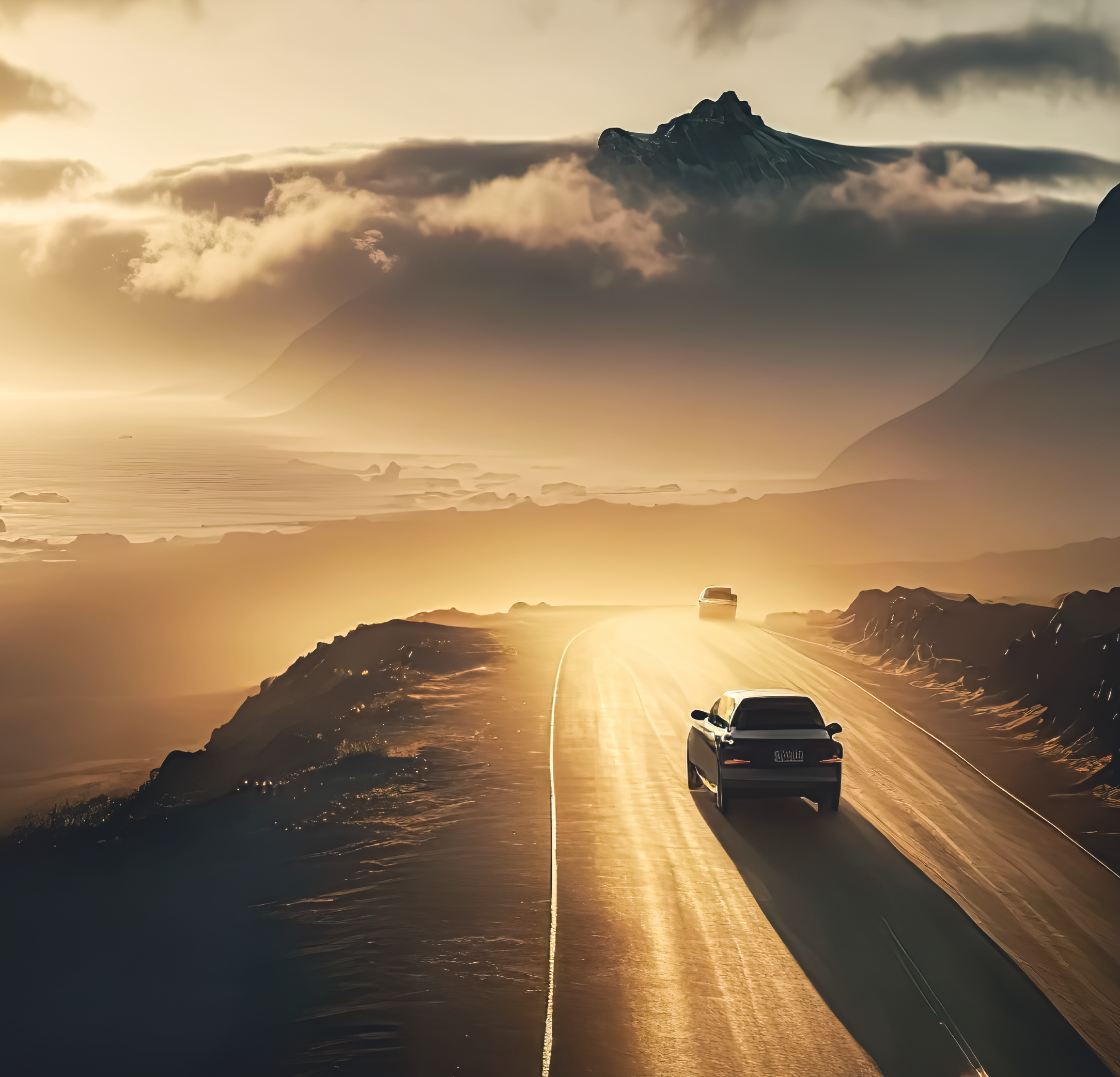 2 voitures naviguant vers l'océan
